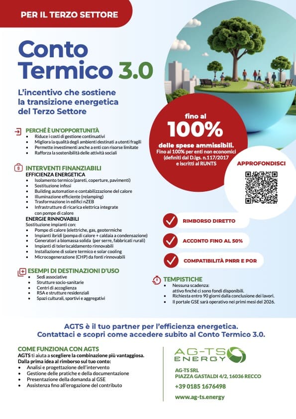 Conto Termico 3.0 estende gli incentivi ai soggetti del Terzo Settore equiparandoli agli enti pubblici.